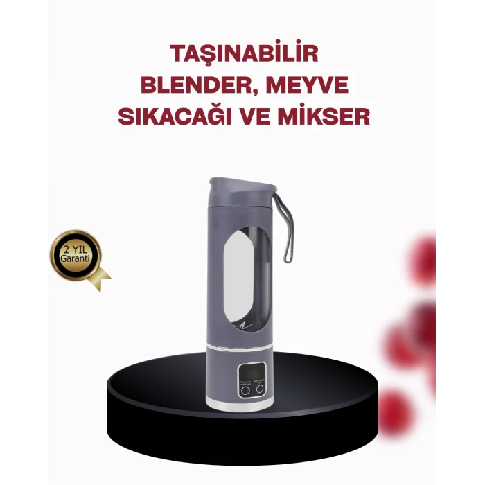 BUĞZ 450 ml Taşınabilir Blender – Tip-C Şarjlı 12 Bıçaklı Meyve Sıkacağı