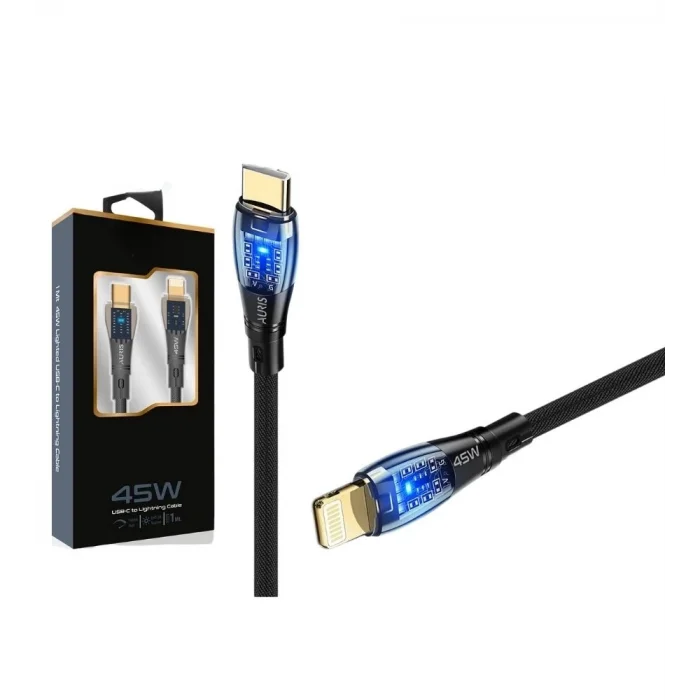 BUĞZ 45W USB-C Lightning Işıklı Şeffaf Kablo Hızlı Şarj, Dayanıklı Tasarım, iPhone ve iPad Uyumlu