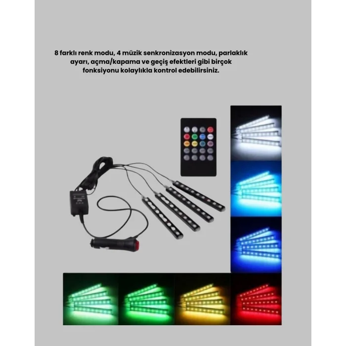 BUĞZ 48 LED Araç İçi RGB Şerit Aydınlatma Müzik Senkron USB Kumandalı Set