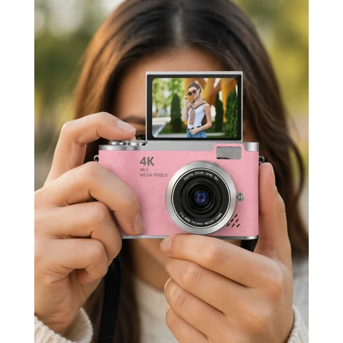 BUĞZ 48 MP Vlog Kamera 1080P Video Flip Screen Uzun Pil Ömrü Selfie Kamera