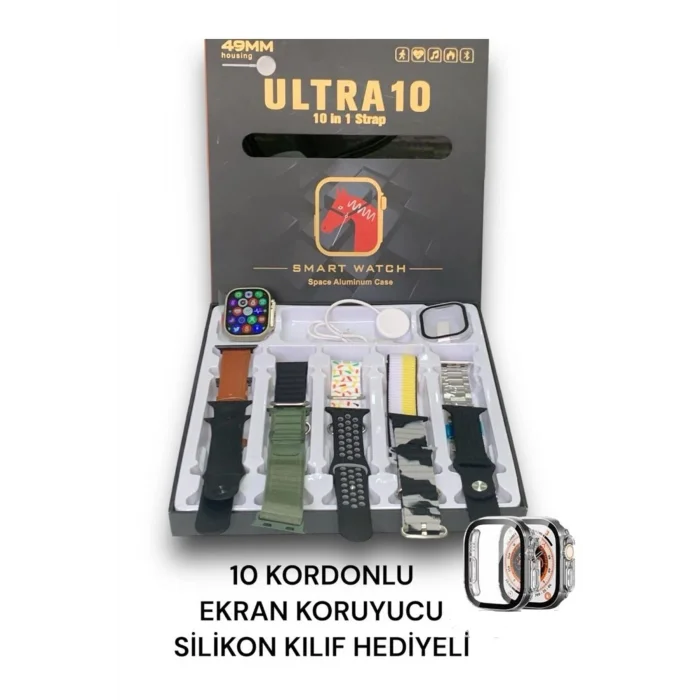 BUĞZ 49 mm Ekranlı 10 Fonksiyonlu Akıllı Saat, Nabız ve Uyku Takibi Özellikli, Siyah Kordonlu