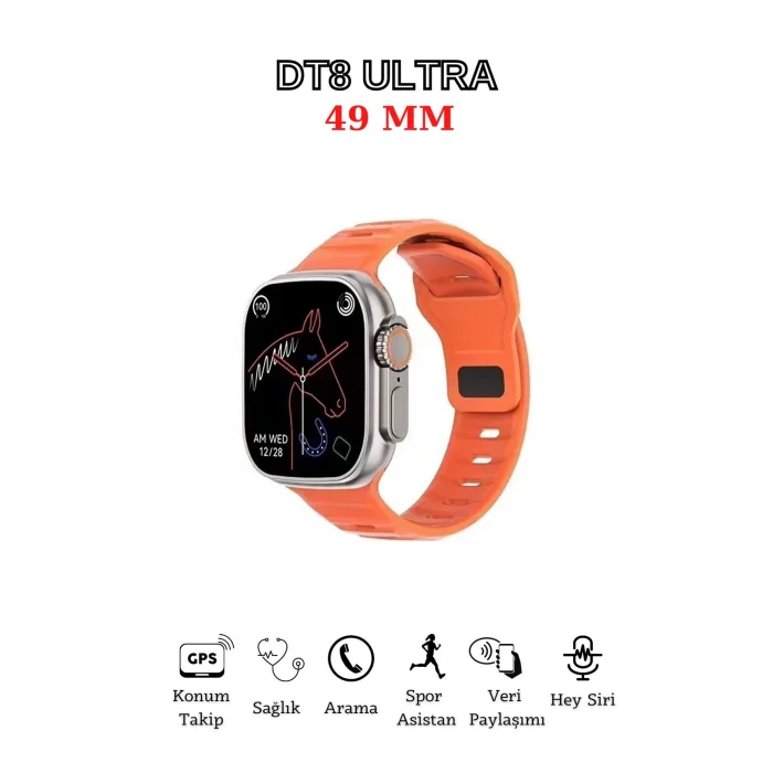 BUĞZ 49 mm Ekranlı Turuncu Akıllı Saat, GPS ve NFC Özellikli, Nabız ve Uyku Takibi Yapar