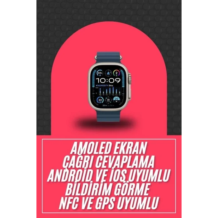  49mm Akıllı Saat Amoled Ekranlı Kadın Erkek Kol Saati Plastik Kordon