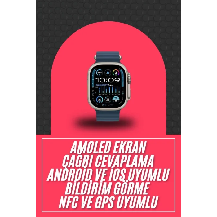  49mm Akıllı Saat Amoled Ekranlı Kadın Erkek Kol Saati Plastik Kordon