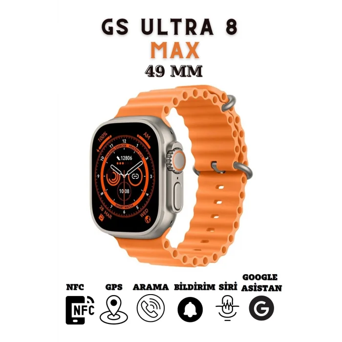 BUĞZ 49mm Ekranlı, GPS ve Nabız Sensörlü, Suya Dayanıklı, Titanyum Kordonlu Akıllı Saat
