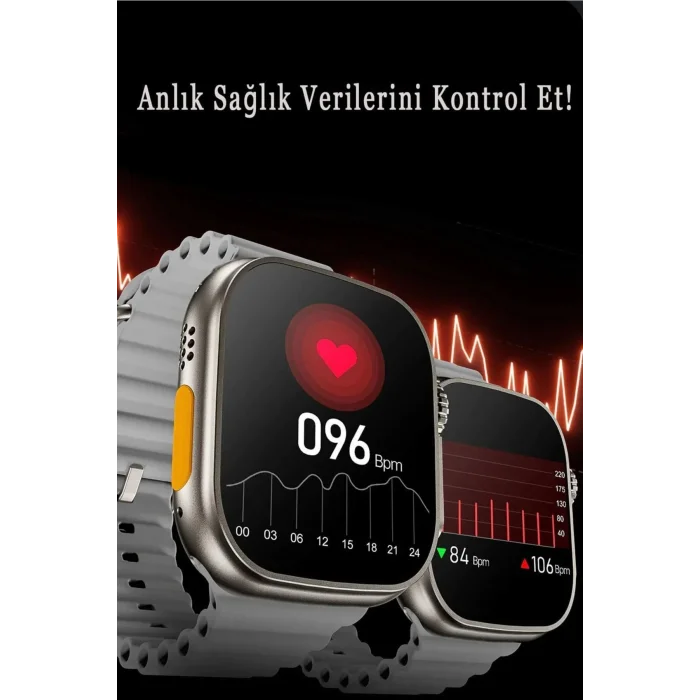 BUĞZ 49mm Ekranlı, GPS ve Nabız Sensörlü, Suya Dayanıklı, Titanyum Kordonlu Akıllı Saat