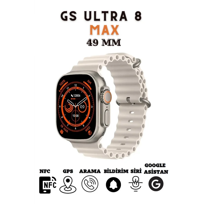 BUĞZ 49mm Ekranlı Kilitli Vidalı Kordonlu Gri Akıllı Saat - Nabız ve Uyku Takibi Özellikli