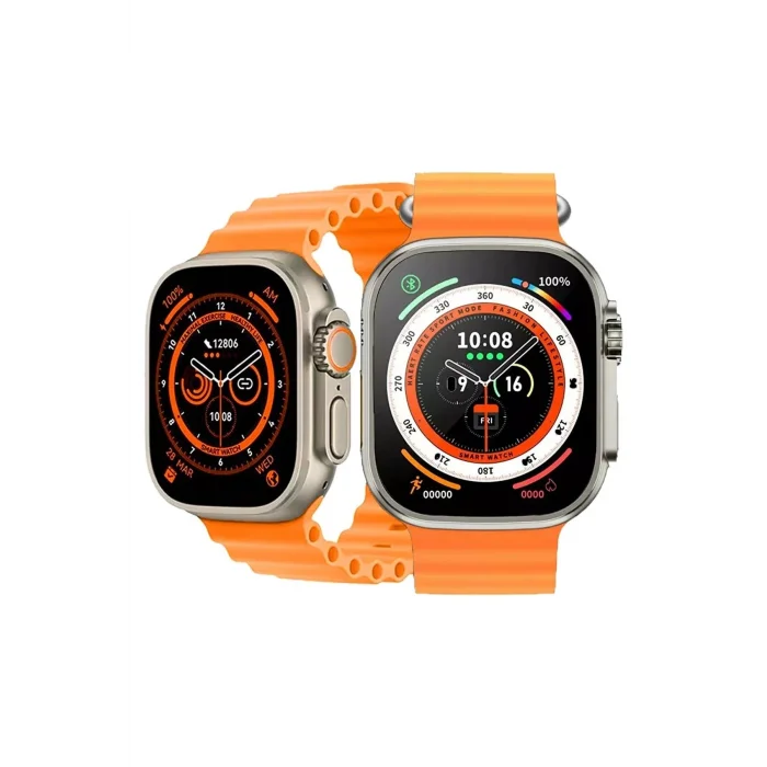 BUĞZ 49mm Gümüş Kasa Kilitli Vidalı Turuncu Silikon Kordon SIM Kartlı GPS Nabız Sensörlü Akıllı Saat