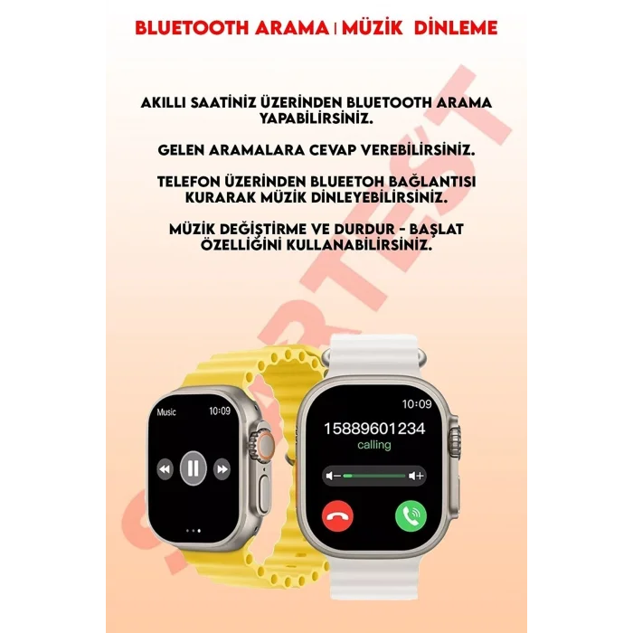 BUĞZ 49mm Gümüş Kasa Kilitli Vidalı Turuncu Silikon Kordon SIM Kartlı GPS Nabız Sensörlü Akıllı Saat