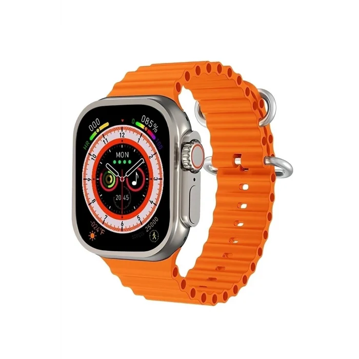BUĞZ 49mm Gümüş Kasa ve Turuncu Çelik Kordonlu Akıllı Saat - Nabız, GPS, Uyku Takibi Özellikli