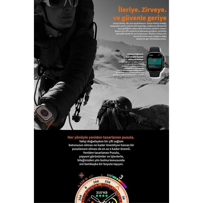 BUĞZ 49mm Gümüş Kasa ve Turuncu Çelik Kordonlu Akıllı Saat - Nabız, GPS, Uyku Takibi Özellikli