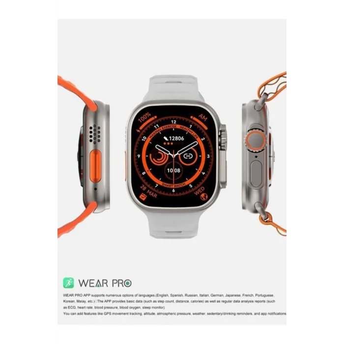 BUĞZ 49mm Siyah Kasa ve Turuncu Silikon Kordonlu Akıllı Saat - GPS, Nabız ve Uyku Takibi Özellikli