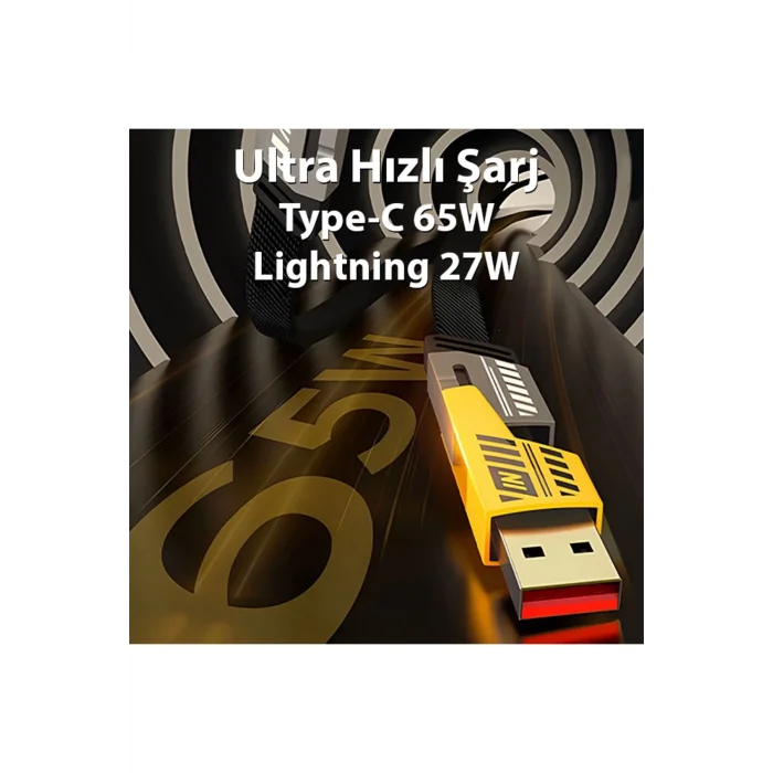  4in1 Type-c 65W to USB-A + Type-c to Lightning 27W Hızlı Şarj Kablosu SİYAH