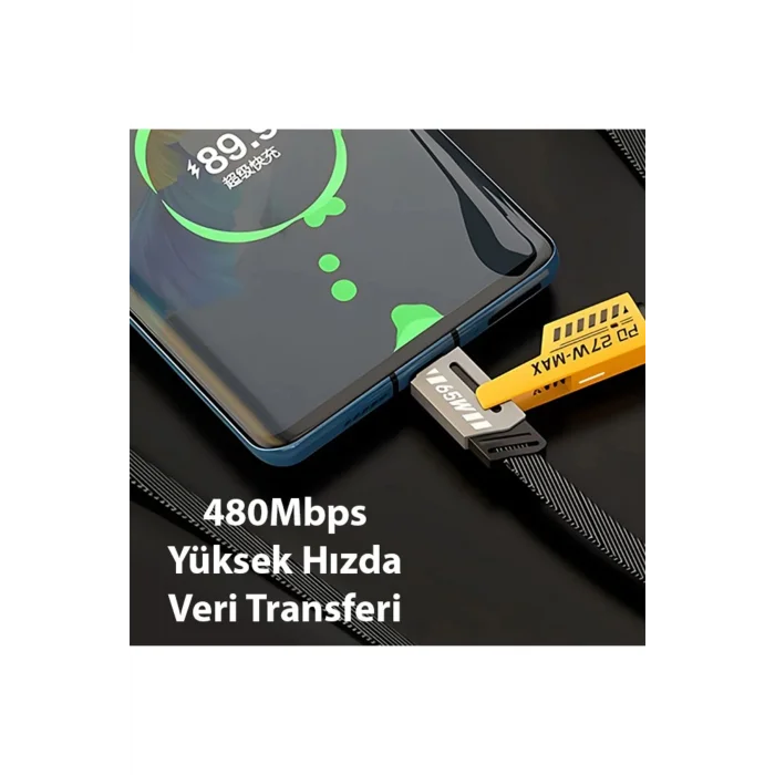  4in1 Type-c 65W to USB-A + Type-c to Lightning 27W Hızlı Şarj Kablosu SİYAH