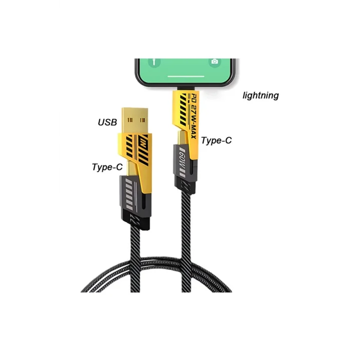  4in1 Type-c 65W to USB-A + Type-c to Lightning 27W Hızlı Şarj Kablosu SİYAH
