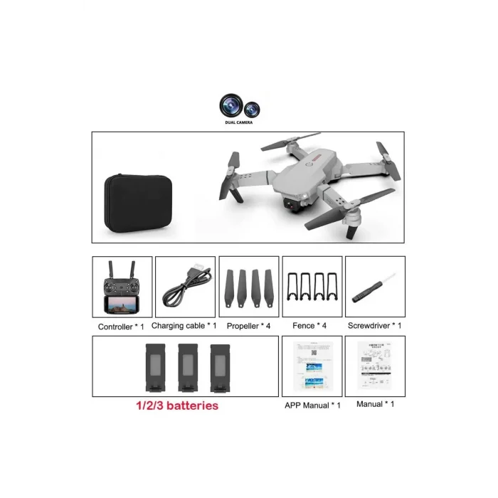 BUĞZ 4K Çift Kameralı Katlanabilir Drone, WiFi Kontrol ve Uzaktan Kumanda ile Kullanım