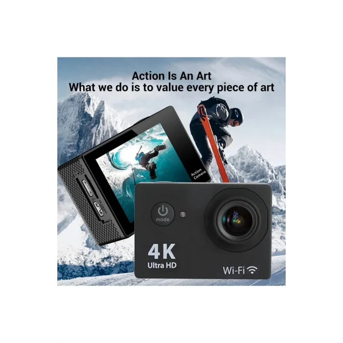 BUĞZ 4K çözünürlüklü su geçirmez aksiyon kamerası kumandalı siyah wireless fotoğraf çekimi