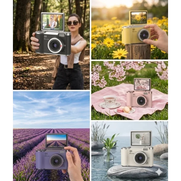 BUĞZ 4k Dijital Retro Video Kamera 48mp 18x Zoom Flaşlı (32gb) Kart Dijital Vlog Fotoğraf  Makinesi Türkçe