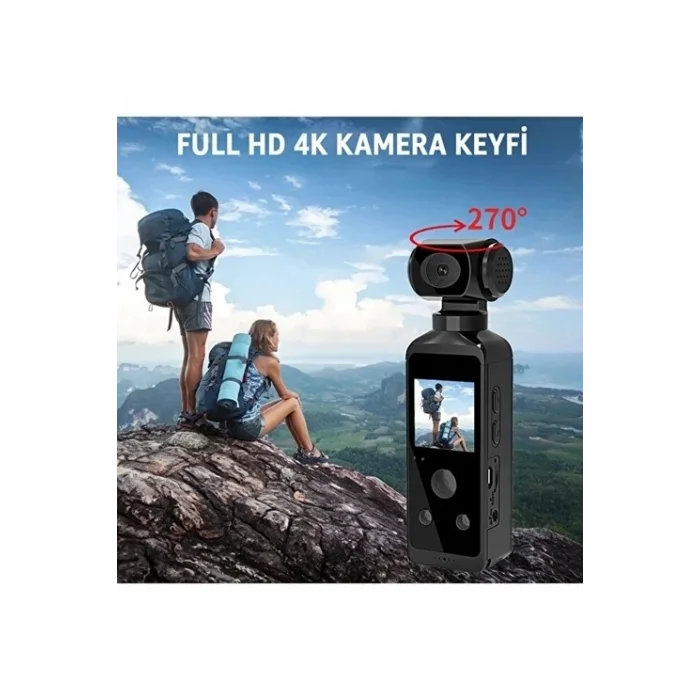 BUĞZ 4k Ultra Hd Aksiyon Kamerası 270° Geniş Açı Döner Klips Su Geçirmez Kılıf Wifi Kamera
