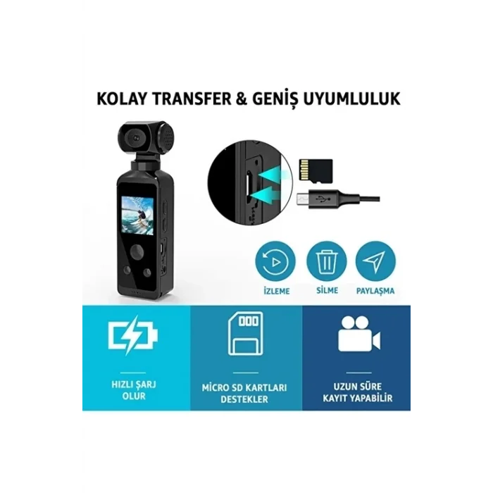 BUĞZ 4k Ultra Hd Aksiyon Kamerası 270° Geniş Açı Döner Klips Su Geçirmez Kılıf Wifi Kamera
