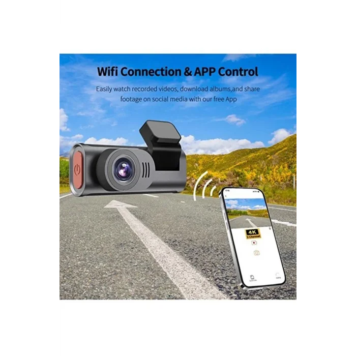 BUĞZ 4k Wifi Çift Kameralı Araç Kamerası Gece Görüşlü G-sensörlü Dash Cam 170 Derece