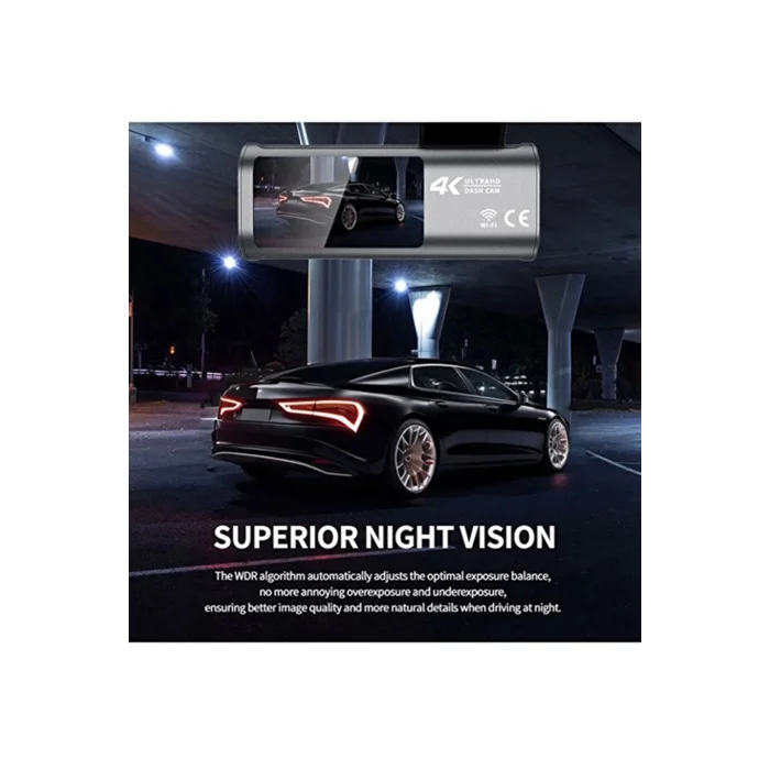 BUĞZ 4k Wifi Çift Kameralı Araç Kamerası Gece Görüşlü G-sensörlü Dash Cam 170 Derece