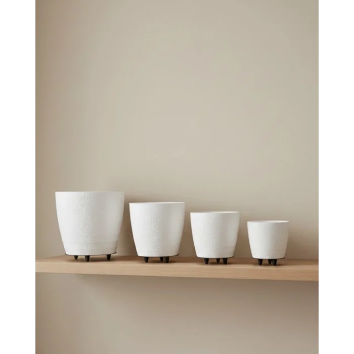 BUĞZ 4’lü 3D Beyaz Dekoratif Vazo Seti Modern Ayaklı Şık Saksı Takımı