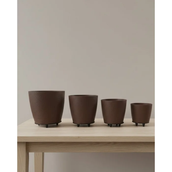 BUĞZ 4’lü 3D Kahve Tonlu Ayaklı Saksı Seti Modern Dekoratif Vazo Takımı