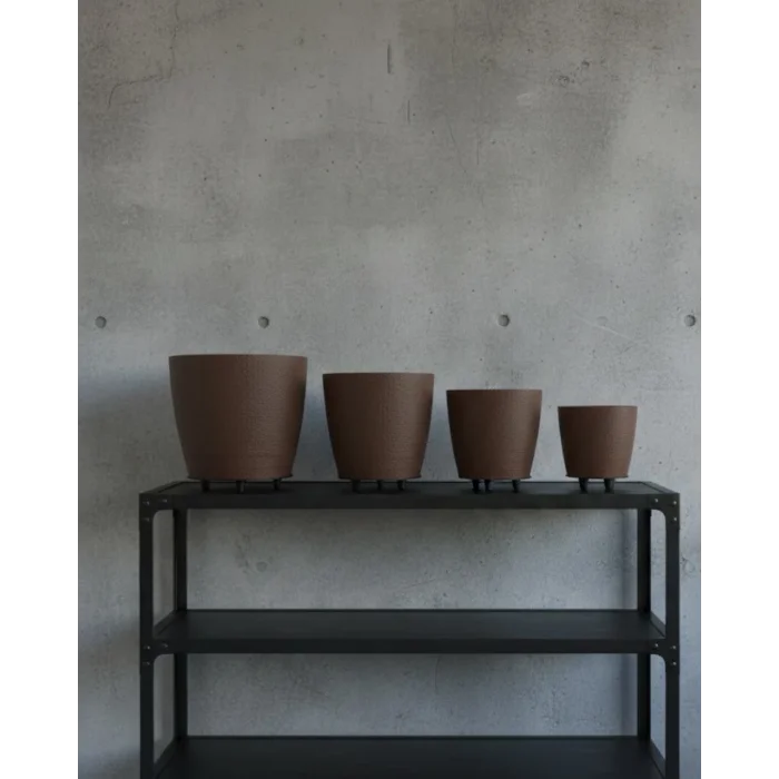 BUĞZ 4’lü 3D Modern Kahverengi Vazo Seti Ayaklı Dekoratif Saksı Takımı