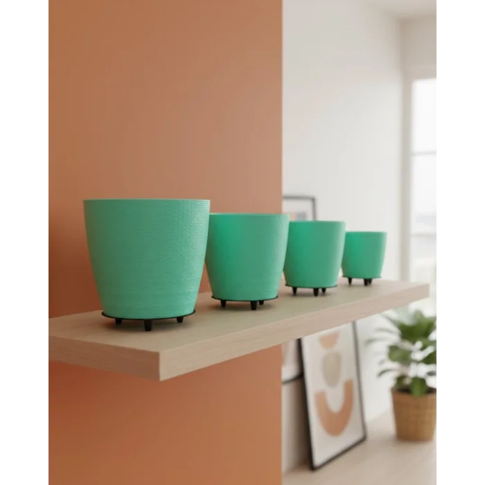 BUĞZ 4’lü 3D Modern Yeşil Vazo Seti Dekoratif Ayaklı Saksı Takımı