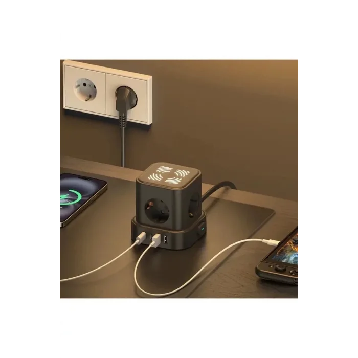 BUĞZ 4lü Akım Korumalı Priz Gece Lambalı 2xusb 2xtype-c Çıkış Yüksek Gerilim Koruma Çoklu Priz Çoğaltıcı