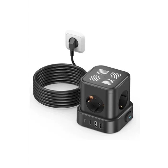 BUĞZ 4lü Akım Korumalı Priz Gece Lambalı 2xusb 2xtype-c Çıkış Yüksek Gerilim Koruma Çoklu Priz Çoğaltıcı