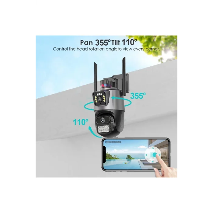 BUĞZ 4MP 4K Ultra HD çift lens IP kamera hareketli dış mekan gece görüş su geçirmez WiFi 2 yıl garantili