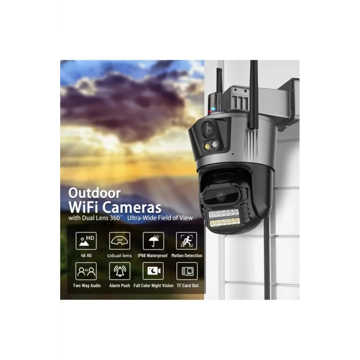 BUĞZ 4MP 4K Ultra HD çift lens IP kamera hareketli dış mekan gece görüş su geçirmez WiFi 2 yıl garantili