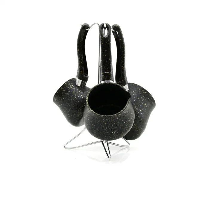 BUĞZ 4pcs 230-280-380ml Granit - Çelik Cezve Renkli Metal Standlı Bx40