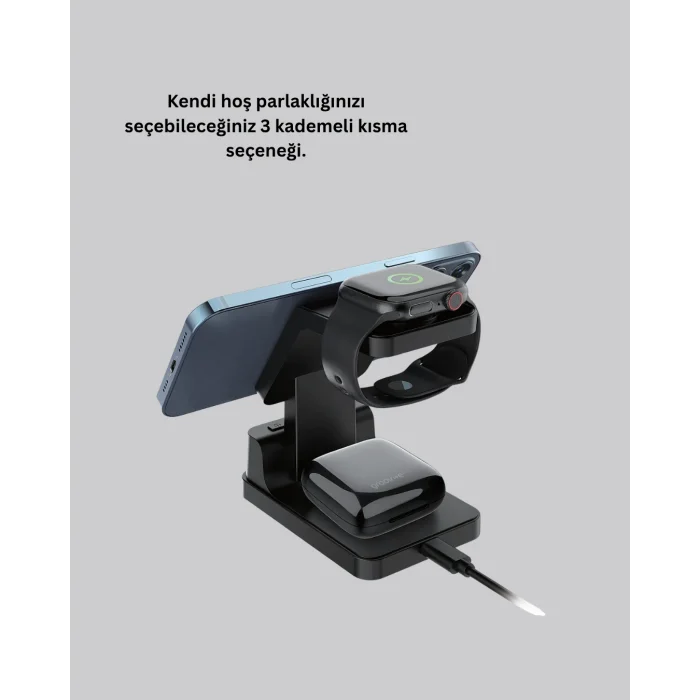 BUĞZ 4’ü 1 Arada Kablosuz Şarj İstasyonu – LED Saat Ekranlı, Apple Uyumlu, Akıllı Güvenlik Koruması - BUĞZ