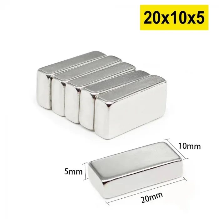 BUĞZ 5 Adet 20x10x5 Mm Neodyum Magnet N35 Güçlü Mıknatıs Köşeli Ve Dayanıklı Nikel Kaplama