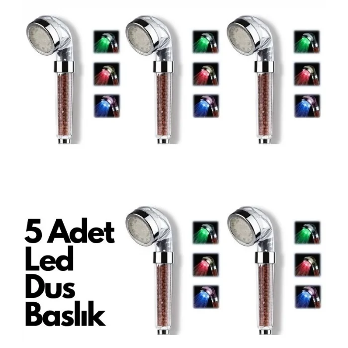  5 Adet Tasarruflu Boncuklu Ledli Duş Başlık-pil Veya Elektrik Gerekmez Kinetik Enerjili