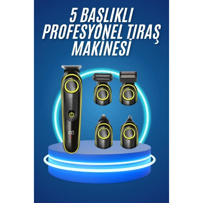 5 Başlıklı Şarjlı Tıraş Makinesi Kablosuz Saç Sakal Burun Tıraşına Uygun