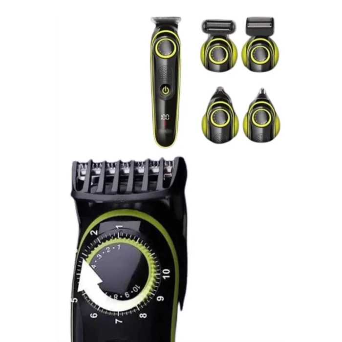  5 Başlıklı Şarjlı Tıraş Makinesi Led Ekran Saç Sakal Ense Tıraşına Uygun Bakım Seti