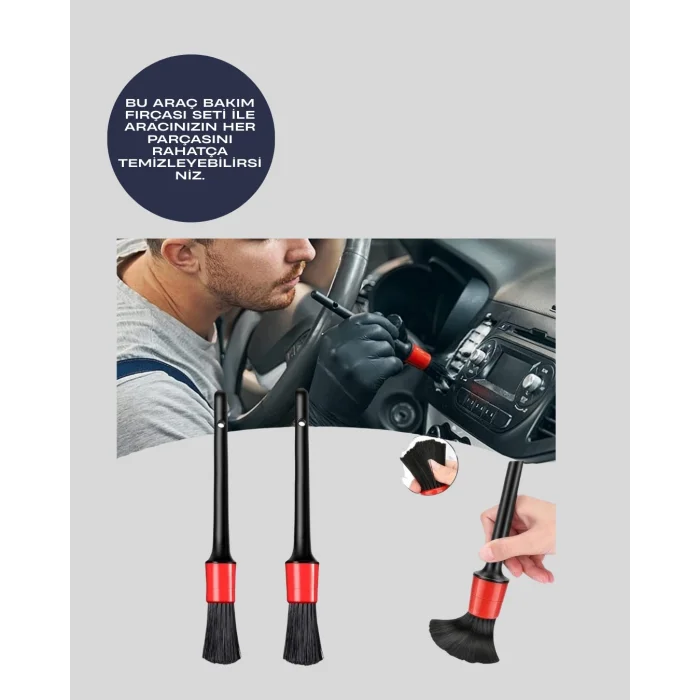 BUĞZ 5 Boy Fırçalı Araba Temizlik Seti-Derin Temizlik Sağlayan Yumuşak Fırçalar