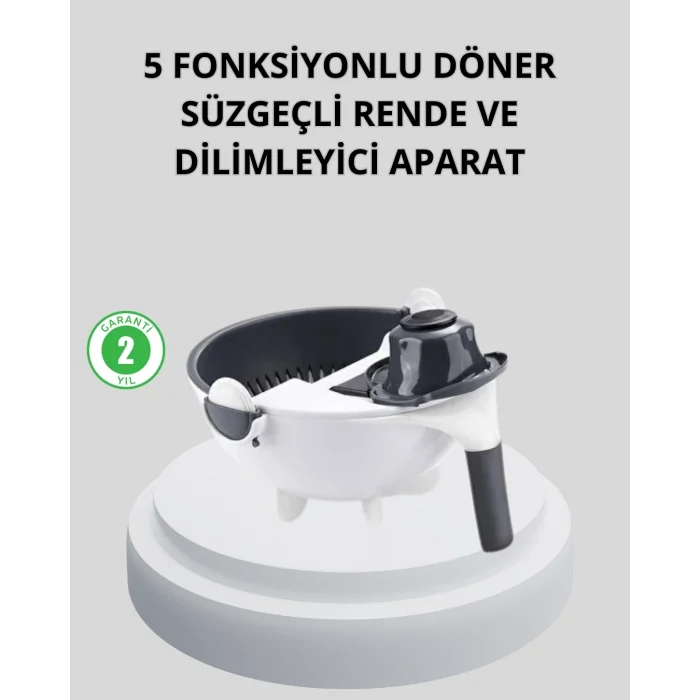 BUĞZ 5 Fonksiyonlu Döner Rende Süzgeçli Çok Amaçlı Sebze Doğrayıcı Kaymaz Tabanlı