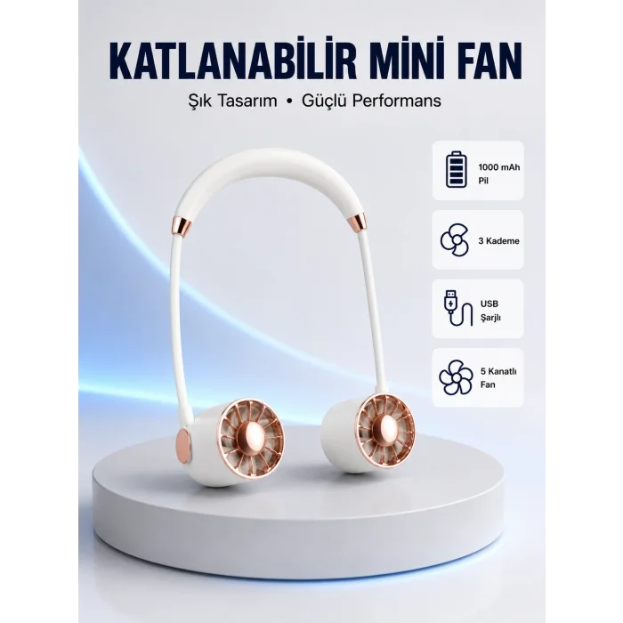 BUĞZ 5 Kanatlı Sessiz Mini Fan 3 Vitesli Katlanabilir Asılabilir