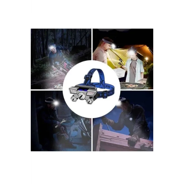  5 LED Far Şarj Edilebilir Güçlü Kafa Lambası Kamp Lambası 4 Modlu