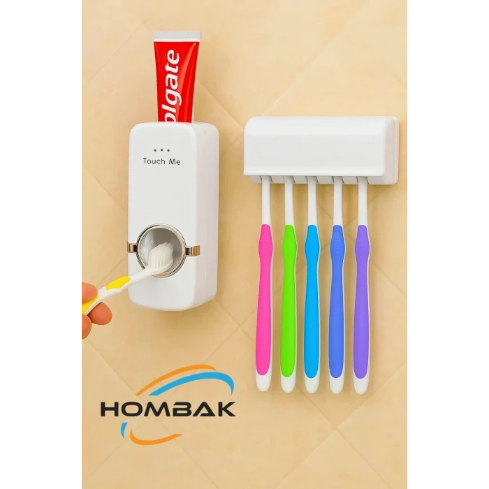BUĞZ 5li Diş Fırçalık Macun Sıkıcı Seti Duvara Monte Beyaz Hijyenik Pratik Organizer