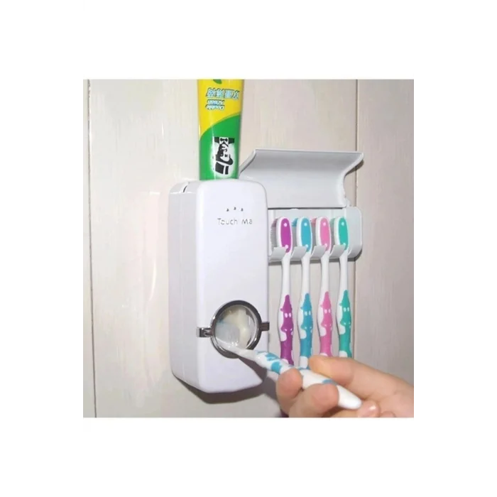 BUĞZ 5li Diş Fırçalık Macun Sıkıcı Seti Duvara Monte Beyaz Hijyenik Pratik Organizer