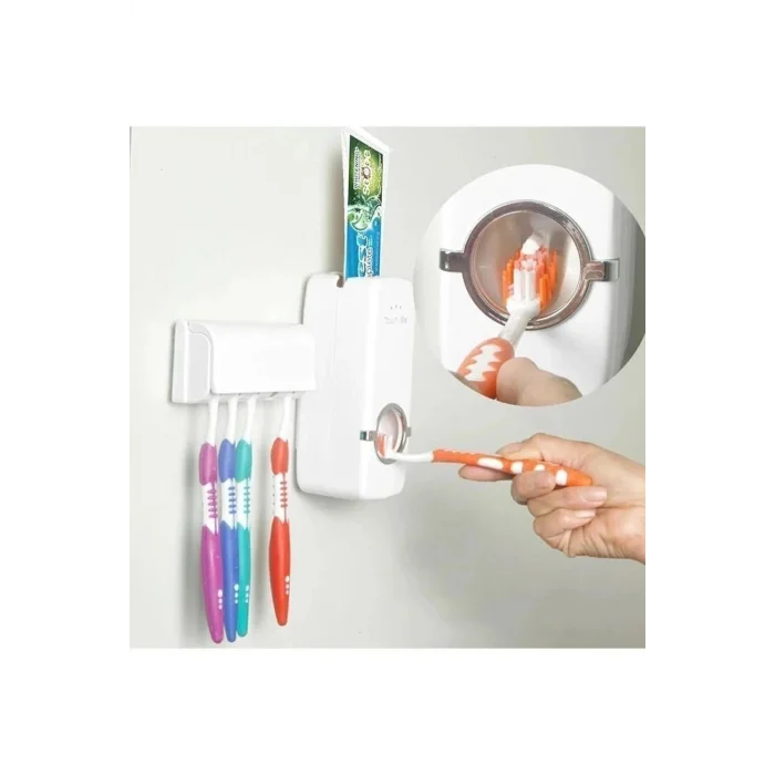 BUĞZ 5li Diş Fırçalık Macun Sıkıcı Seti Duvara Monte Beyaz Hijyenik Pratik Organizer