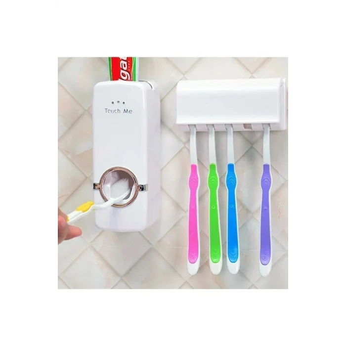 BUĞZ 5li Diş Fırçalık Macun Sıkıcı Seti Duvara Monte Beyaz Hijyenik Pratik Organizer