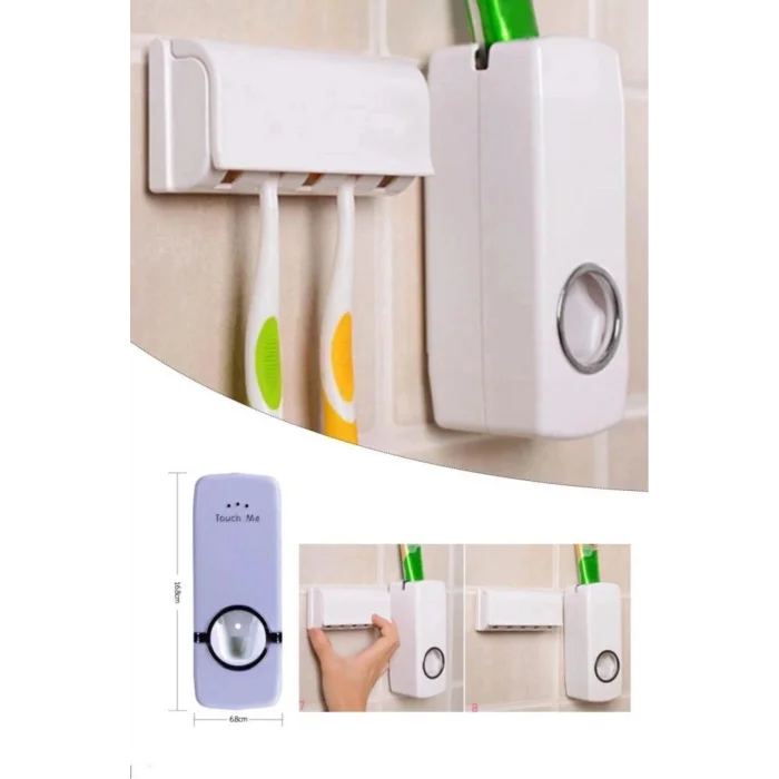 BUĞZ 5li Diş Fırçalık ve Otomatik Macun Sıkacağı Duvar Askılı Beyaz Pratik Banyo Seti