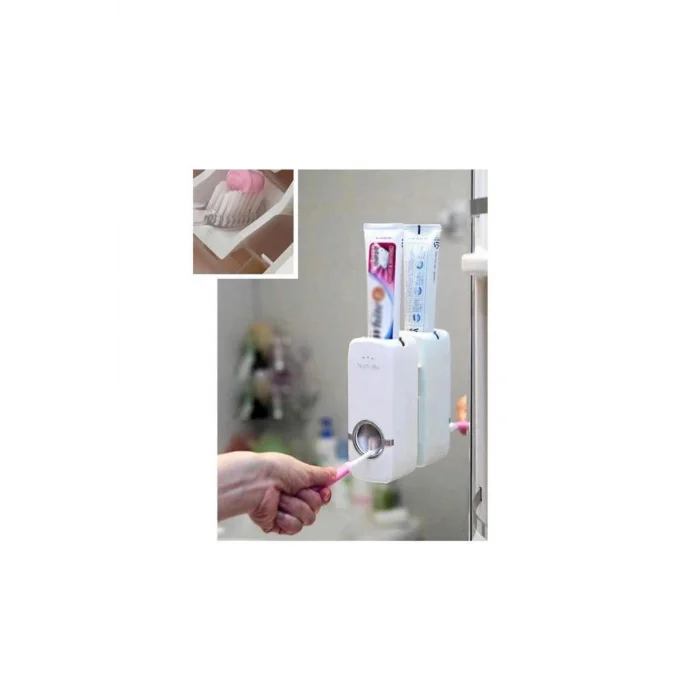 BUĞZ 5li Diş Fırçalık ve Otomatik Macun Sıkacağı Duvar Askılı Beyaz Pratik Banyo Seti